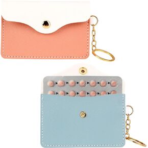 2 Pack Birth Control Pill Case Sleeve Packet PU Leather Wallet Pill Holder Birth Control Case with Snap Closure and Keyring Contraceptive Medicine Holder for Travel Bag Backpack