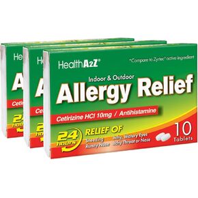 HealthA2Z® Allergy Relief | 300 Tablets | Cetirizine 10mg | All Day Allergy | Indoor & Outdoor | Relief from Itchy Throat, Sneezing, Runny Noses