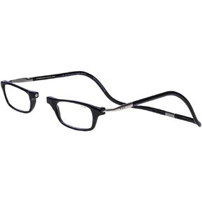 Clic Magnetic Reading Glasses, Adjustable Temple Computer Readers, Original Expandable, (M-XL, Black, 2.00 Magnification)