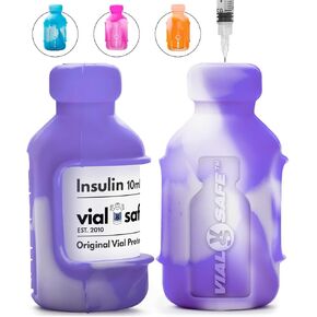 VIAL SAFE Insulin Bottle Protector Case / Sleeve for Diabetes, Never Risk Breaking Your Insulin Vial, Reusable, Flexible Silicone Protective Sleeve, 2-Pack (Size Short), Tie Dye Purple