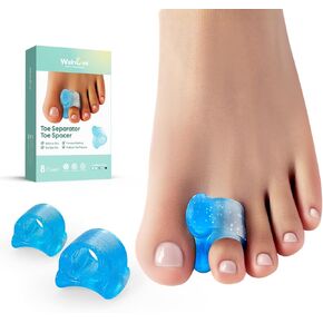 Welnove Toe Separators for Bunions - Gel Toe Spacers for Overlapping Toes, Calluses Pain- Flared Design Soft Silicone Toe Straighteners, Bunion Corrector for Men and Women (8 Pack of Medium Size)