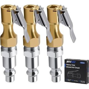 WNCGC Air Chuck Pack of 3, Heavy Duty Closed Flow Tire Chuck with 1/4" FNPT for Tire Inflator Gauge Compressor Accessories