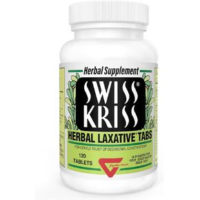 Swiss Kriss Herbal Laxative Tablets, Gentle & Natural Laxatives for Constipation Relief for Adults & Children over Age 6, Works in 6-12 Hours, Senna Laxative, 120 Tablets Total
