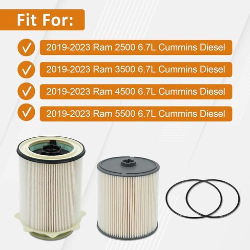 Marsram Fuel Filter Water Separator Set Fits for 2013 2014 2015 2016 2017 2018 Dodge Ram 2500 3500 4500 5500 6.7L Cummins Diesel Turbo Engines, Replace 68197867AA, 68157291AA, 68065608AA in Kuwait