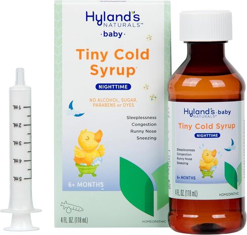 Hyland's Naturals Baby Tiny Cold Syrup, Nighttime PM, Natural Relief of Sneezing, Runny Nose, Congestion & Sleeplessness, 4 Ounce in Kuwait