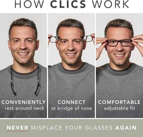 Clic Magnetic Reading Glasses, Adjustable Temple Computer Readers, Original Expandable, (M-XL, Black, 2.00 Magnification) in Kuwait