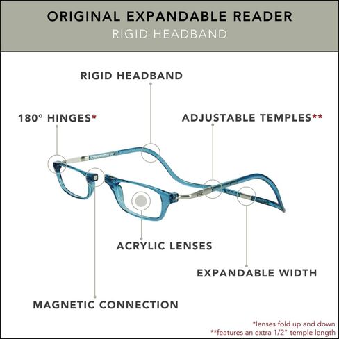Clic Magnetic Reading Glasses, Adjustable Temple Computer Readers, Original Expandable, (M-XL, Black, 2.00 Magnification) in Kuwait