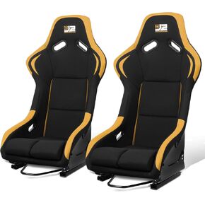‎J2 Engineering J2-RS-001-RD Pair of Universal Fixed Position Bucket Racing Seat w/Side Mount Brackets & Sliders for 4 or 5 point Harness, Black/Red