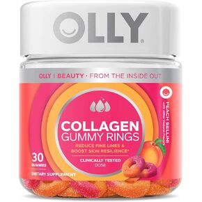 OLLY Collagen Gummy Rings, 2.5g of Clinically Tested Collagen, Boost Skin Elasticity & Reduce Wrinkles, Adult Supplement, Peach Flavor, 30 Count