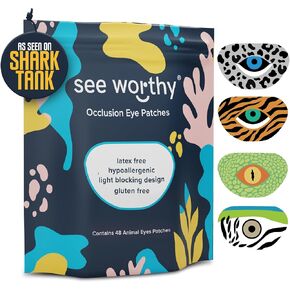 See Worthy Planes & Trains Eye Patches - Innovative Design, Smart Adhesive Technology - Breathable & Comfortable Eyepatch for Lazy Eye - Soft Eye Patches, Concave Shape & Fun Designs (48 per Box)