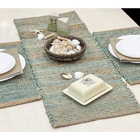 Chardin home | Natural Jute Placemats Set of 4 | 13x19 Inch. Rustic Farmhouse Place mats | Table mats Colors - Natural Jute and Aqua Turquoise
