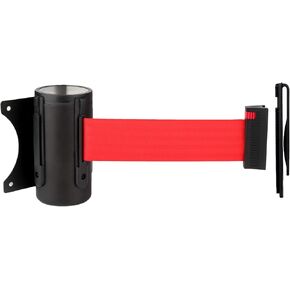 Retractable Wall Belt Barrier, Wall Mounted Crowd Control Barrier with 13 feet Retractable Belt, Braking System and 180° Roating Supported