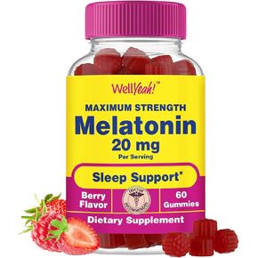 WellYeah Melatonin Gummies 20 mg - Natural Sourced Flavor - Drug-Free Gummy Supplement - Gluten Free and Gelatin Free, Vegetarian - 30 Servings