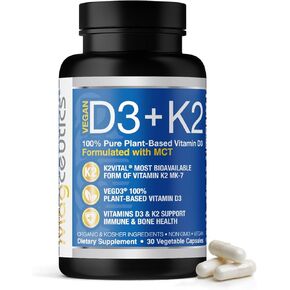 Magceutics Vitamin D3 + K2, 5000 IU Plant-Based D3 and 100 mcg K2 as MK-7, Formulate with MCT, Support Strong Bones and Immune Health, Vegan & Non-GMO - 30 Capsules (30 Days Supply)