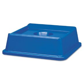 Rubbermaid Commercial Products Untouchable Square Bottle/Can Recycling Lid for 35G & 50G Containers, Blue Recycling (FG279100DBLUE)