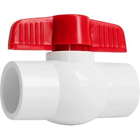 TechSegment 1/2" Valve PVC Ball Valve ASTM SOCKET T-Handle Water Shut-Off Schedule 40X Solvent Connections White & Red