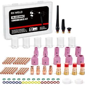 RX WELD 55PCS TIG Welding Torch Stubby Gas Lens #10 Pyrex Glass Cup Kit For WP-17/18/26