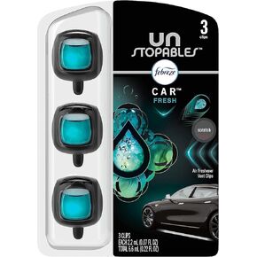 Febreze Unstopables Car Odor-Fighting Car Freshener Vent Clip, Fresh & Paradise Scent, .07 oz. Car Vent Clip, 4 Count