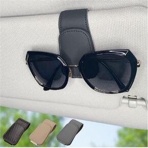 CHOSMOYI 2 Packs Sunglasses Holder for Car, Sunglass Clip for Car Visor, Magnetic Leather Car Eyeglass Holder and Ticket Card Clip, Suitable for Different Size Eyeglasses(Black