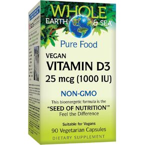 Whole Earth & Sea from Natural Factors, Vitamin D3 1000 IU (25 mcg), Whole Food Supplement, Vegan, 90 Capsules