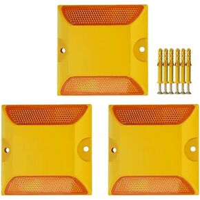 Neboxen 3-Pack Reflective Lane Markers Lane Reflector Reflective Road Pavement Markers (4 x 4 Inch) Asphalt Markers Suitable for Speed Bumps,Sidewalks,Crosswalks,Highways and Driveways