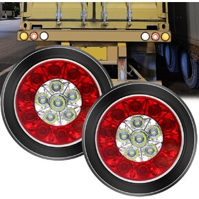 Ygmylandbb 4 Inches Round Trailer Lights, LED Truck Tail Lights 16 LEDs Stop Brake Reverse Backup Running Light with Rubber Grommet, Red White LED Lamps Compatible with Jeep Trucks RV, 12-24V, 2Pcs