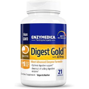 Enzymedica Digest Gold + ATPro, Maximum Strength Enzyme Formula, Prevents Bloating and Gas, 14 Key Enzymes Including Amylase, Protease, Lipase and Lactase, 120 Capsules (FFP)