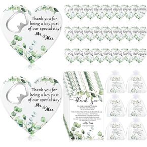 Uiifan 75 Pcs Wedding Thank You Gifts Sets 25 Heart Shaped Bottle Opener Wedding Fridge Magnet 25 Thank You Blessing Tag Card and 25 Organza Bag Birthday Bridal Party Favor for Wedding Souvenirs