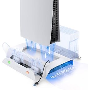KIWIHOME Cooling Station for PS5 Accessories, Vertical Stand with RGB for Console, 3-Level Fan, Dual Controller Charging Station, 10 Game Slots, Compatible with Disc & Digital Edition