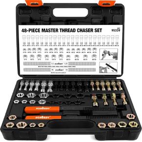 HORUSDY Thread Chaser Set | 48-Piece | UNF UNC and Metric Thread Chaser Kit | Rethreading Kit | Thread Repair Kit