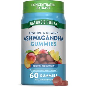 Ashwagandha Gummies | Vegan, Non-GMO, & Gluten Free Supplement | 60 Tropical Flavor Gummies | by Nature's Truth