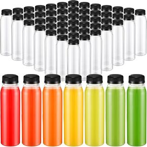 Uiifan 48 Pcs 10 oz Plastic Juice Bottles with Caps Tamper Evident Empty Clear Disposable Water Bottles with Leak Proof Black Lids Reusable PET Smoothie Containers for Drinking Beverages Milk Coffee