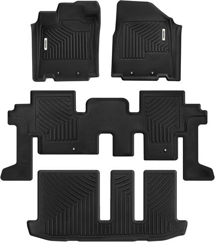 OEDRO 3 Row Floor Mats & Cargo Trunk Liners Fits for 2022-2023 Nissan Pathfinder(7 Passenger Models Only), Custom Fit All Weather Front & Rear Row Trunk Liners Car Floor Mats Set Black in Kuwait