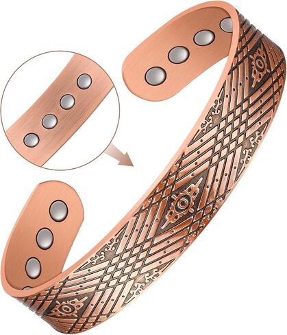Feraco Copper Bracelets for Men for Arthritis & Joint Pain Relief, 12X Strength Wide Pure Copper Magnetic Bracelet for Men with Neodymium Magnets, Adjustable Cuff Bangle with Giftable Box in Kuwait