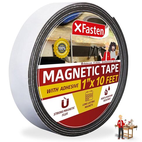 XFasten 1-Inch X 10-Foot, 3-Pack Heavy Duty Magnetic Tape Roll, Sticky Magnetic Strips for DIY Projects, Magnetic Tape Strips with Adhesive Backing, Strong Magnetic Tape for Whiteboard, Classroom, DIY in Saudi Arabia