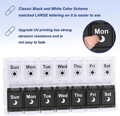 HRX Package Large Pill Organizer 2 Times a Day, Push Button Weekly Medicine Box Vitamin Cases for 7 Day AM PM in Saudi Arabia
