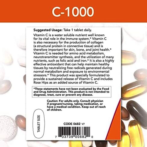 Now Foods Vitamin C-1000 Sustained Release with Rose Hips 250 Tabs (500 (250 X 2)) in Saudi Arabia