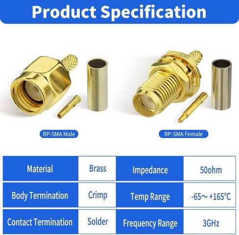 Superbat SMA Crimp Connectors Kit SMA Male + SMA Female Crimp Solder Connector Kit for RG58 RG142 RG400 RG303 RG141 LMR195 Low Loss Coax Cable 10-Pack in Kuwait