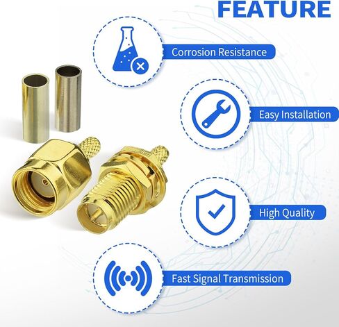 Superbat SMA Crimp Connectors Kit SMA Male + SMA Female Crimp Solder Connector Kit for RG58 RG142 RG400 RG303 RG141 LMR195 Low Loss Coax Cable 10-Pack in Kuwait