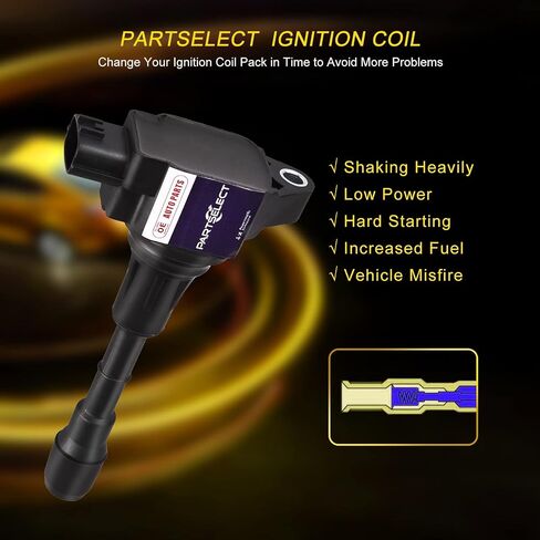 Partselect 4PCS Ignition Coil Pack UF-557 4606824AB C1587 5C1644 GN10346 Replacement for Dodge Avenger Journey Jeep Compass Patriot Chrysler 200 Sebring 1.8L 2.0L 2.4L Yellow in Kuwait