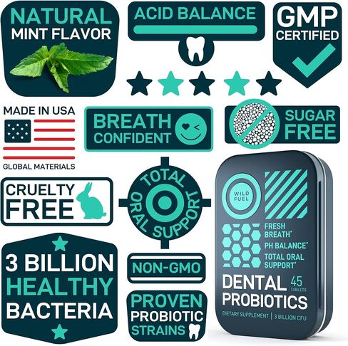 Oral Probiotics for Mouth Bad Breath - Dental Probiotics for Teeth and Gums - 3 Billion CFU Advanced Bad Breath Treatment for Mouth Health - 45 Prebiotic and Probiotic Lactobacillus Salivarius Tablets in Kuwait