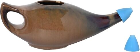 HealthGoodsIn Ceramic Neti Pot, Premium Handcrafted Durable, Dishwasher Safe with 2 Silicone Nozzle Tip, 225 Ml. (7.6 FL Oz) Capacity - Elegant Blue Gradient Color in Kuwait