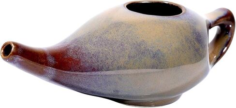 HealthGoodsIn Ceramic Neti Pot, Premium Handcrafted Durable, Dishwasher Safe with 2 Silicone Nozzle Tip, 225 Ml. (7.6 FL Oz) Capacity - Elegant Blue Gradient Color in Kuwait