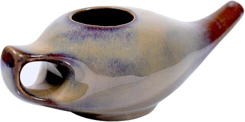 HealthGoodsIn Ceramic Neti Pot, Premium Handcrafted Durable, Dishwasher Safe with 2 Silicone Nozzle Tip, 225 Ml. (7.6 FL Oz) Capacity - Elegant Blue Gradient Color in Kuwait