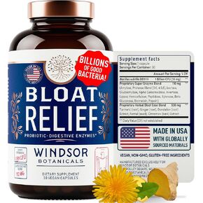 Bloat Relief Probiotic and Digestive Enzymes - Anti Bloating Turmeric, Fennel, Bromelain IBS Supplement - Detox Debloat Capsules Gas - Bloating Relief for Women and Men - 30 Gut Health Bloating Pills