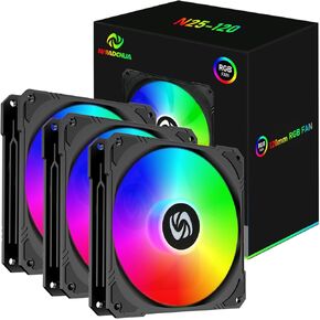 120mm Case Fan 3 Pack RGB Case Fans, Silent Version High Airflow PC Fans, Hydraulic Bearing - Low Noise RGB Fans with 12v 3 pin and molex 4 pin PSU Plug Computer Fans for PC Case