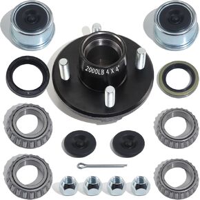 iBroPrat 1 Sets Trailer Hub Kit 4 Bolt 4, Trailer Axle Kit for 2000 lb 4 Lug Trailer Hub Fits 1" and 1-1/16" Spindle with Extra Dust Cap and Rubber Plug