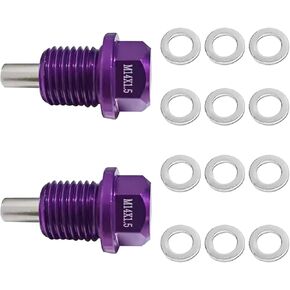 2Pcs M12 x1.5 Magnetic Oil Drain Plug Stainless Steel with 6 Copper Washer Gaskets Replacement for Toyota, Lexus, Nissan, Infiniti(Purple)