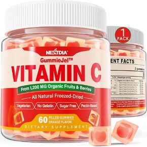 Sugar Free Vitamin C Gummies 120mg, Natural Vitamin C from 1200 mg Organic Fruit & Berries Blend, Vitamin C Complex Whole Food for Immunity, Vegan Vitamin C Supplement with Zinc, Orange Flavor, 60 Cts