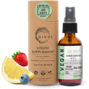 GIVOL Organic ZINC Boost Mist 100mg (Extra Strength) Liquid Spray for Kids & Adults - Immune Boost - High Flavonoid Levels - Vegan- Easy Absorption - Non-GMO - 2 oz